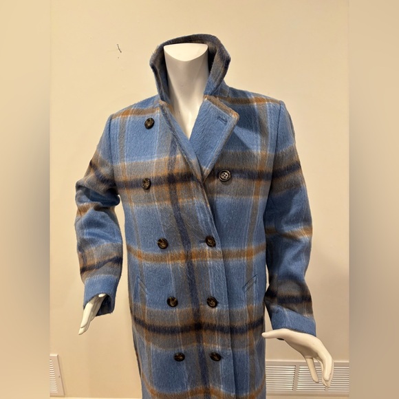 Ann Taylor Blue Plaid Double-Breasted Women's Coat, size medium - Picture 7 of 14